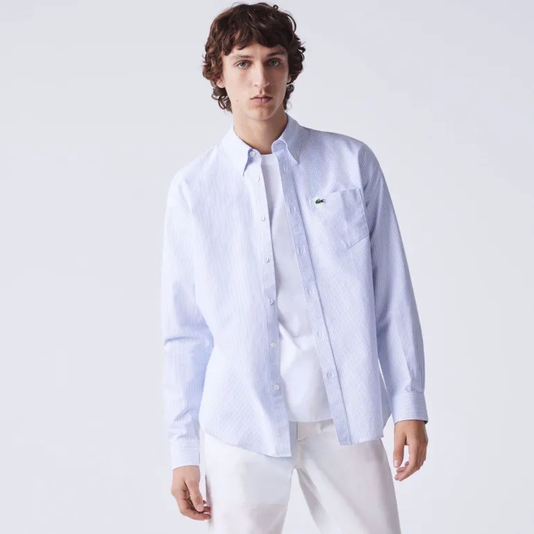CAMICIA DA UOMO LACOSTE IN COTONE OXFORD A RIGHE REGULAR FIT CH2945 F6Z
