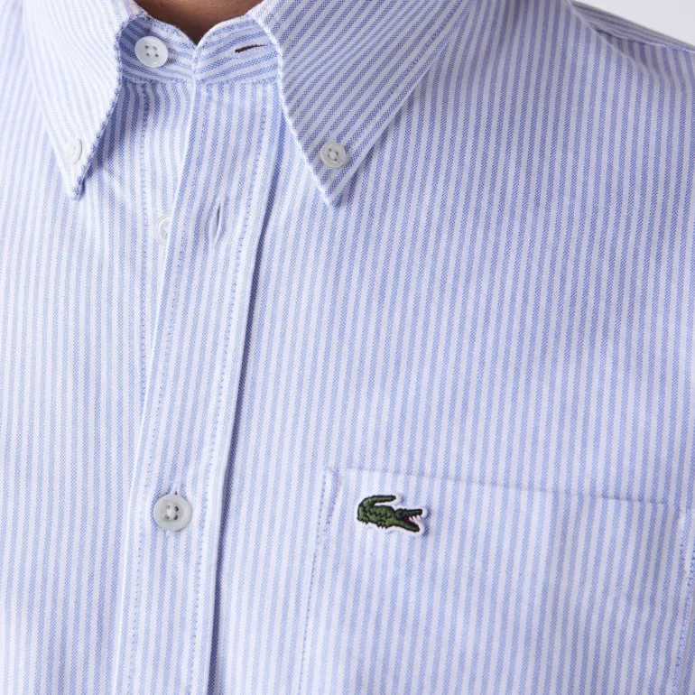 CAMICIA DA UOMO LACOSTE IN COTONE OXFORD A RIGHE REGULAR FIT CH2945 F6Z