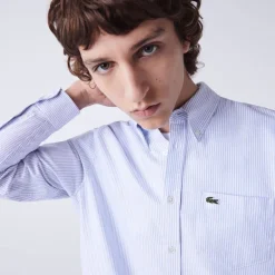 CAMICIA DA UOMO LACOSTE IN COTONE OXFORD A RIGHE REGULAR FIT CH2945 F6Z