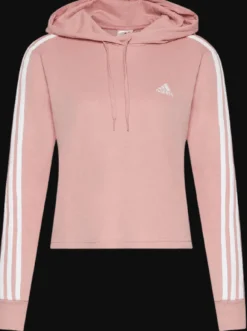 FELPA CON CAPPUCCIO DA DONNA ADIDAS ESSENTIALS ROSSA CON STRISCE LATERALI
