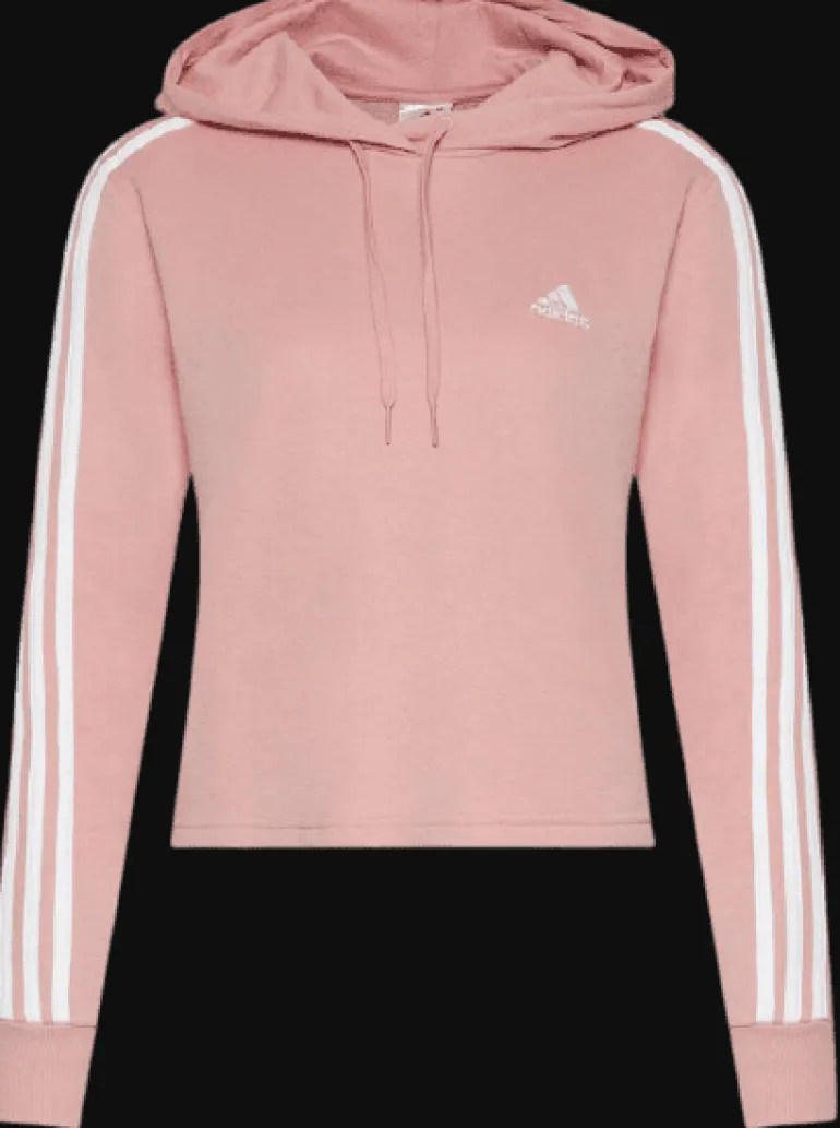 FELPA CON CAPPUCCIO DA DONNA ADIDAS ESSENTIALS ROSSA CON STRISCE LATERALI