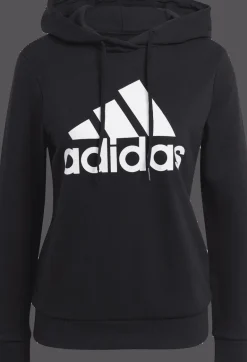 FELPA CON CAPPUCCIO DA DONNA ADIDAS ESSENTIALS NERA CON GRANDE LOGO FRONTALE