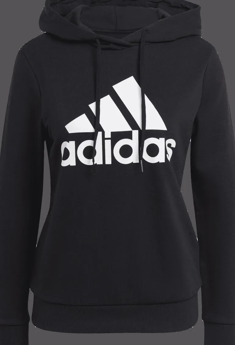 FELPA CON CAPPUCCIO DA DONNA ADIDAS ESSENTIALS NERA CON GRANDE LOGO FRONTALE