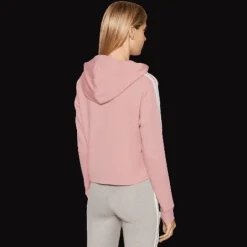 FELPA CON CAPPUCCIO DA DONNA ADIDAS ESSENTIALS ROSSA CON STRISCE LATERALI