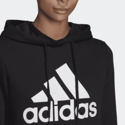 FELPA CON CAPPUCCIO DA DONNA ADIDAS ESSENTIALS NERA CON GRANDE LOGO FRONTALE