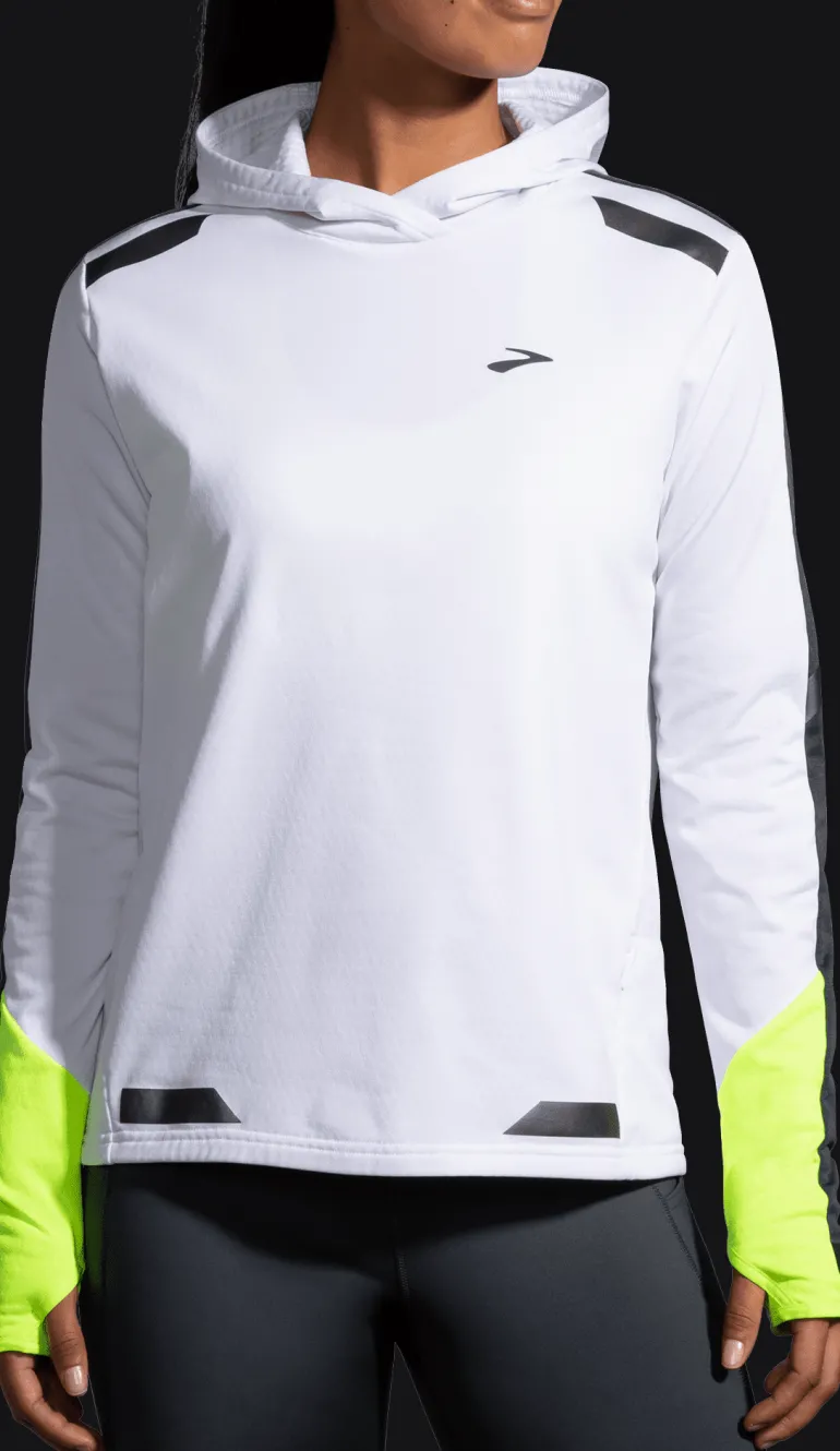 FELPA DA RUNNING DA DONNA BROOKS RUN VISIBLE THERMAL HOODIE WHITE/ASPHALT 221559 134