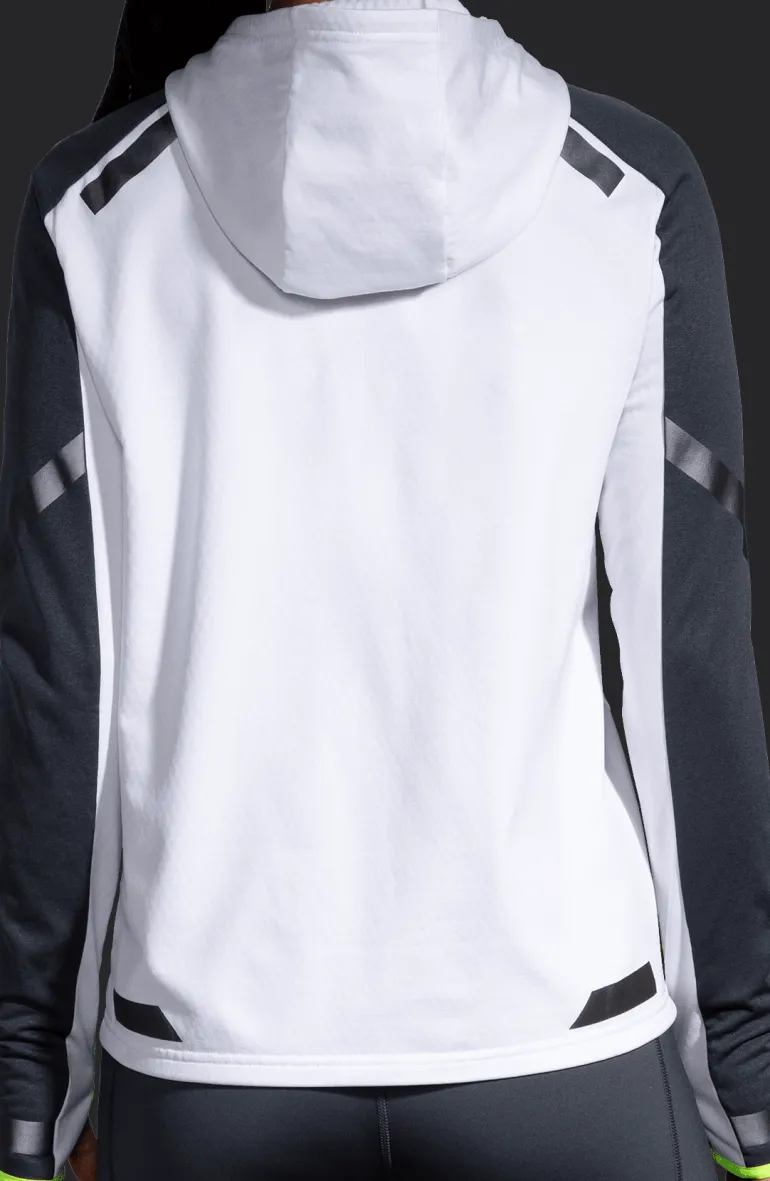 FELPA DA RUNNING DA DONNA BROOKS RUN VISIBLE THERMAL HOODIE WHITE/ASPHALT 221559 134