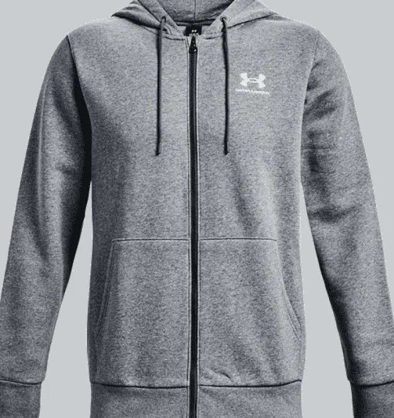 FELPA DA UOMO UNDER ARMOUR ESSENTIAL FZ HOOD PITCH GRAY MEDI 1373881 0012