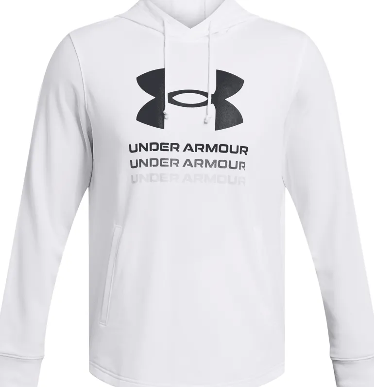 FELPA DA UOMO UNDER ARMOUR RIVAL TERRY GRAPHIC HOOD WHITE 1386047 100
