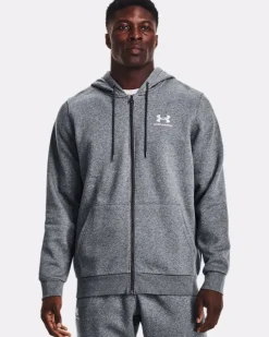 FELPA DA UOMO UNDER ARMOUR ESSENTIAL FZ HOOD PITCH GRAY MEDI 1373881 0012