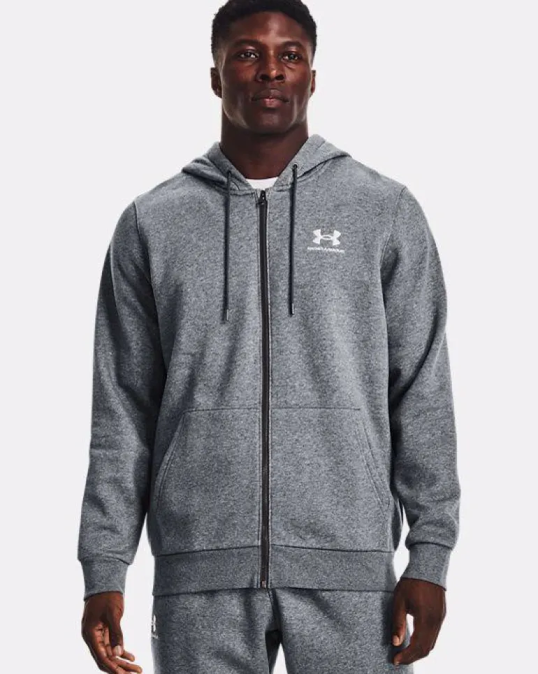 FELPA DA UOMO UNDER ARMOUR ESSENTIAL FZ HOOD PITCH GRAY MEDI 1373881 0012