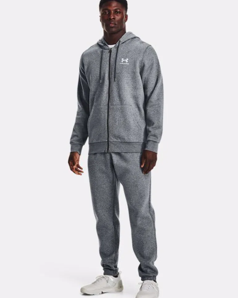 FELPA DA UOMO UNDER ARMOUR ESSENTIAL FZ HOOD PITCH GRAY MEDI 1373881 0012