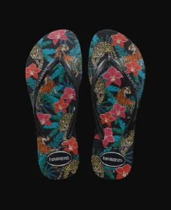 INFRADITO DONNA HAVAIANAS SLIM TROPICAL NERE CON MOTIVO FLOREALE