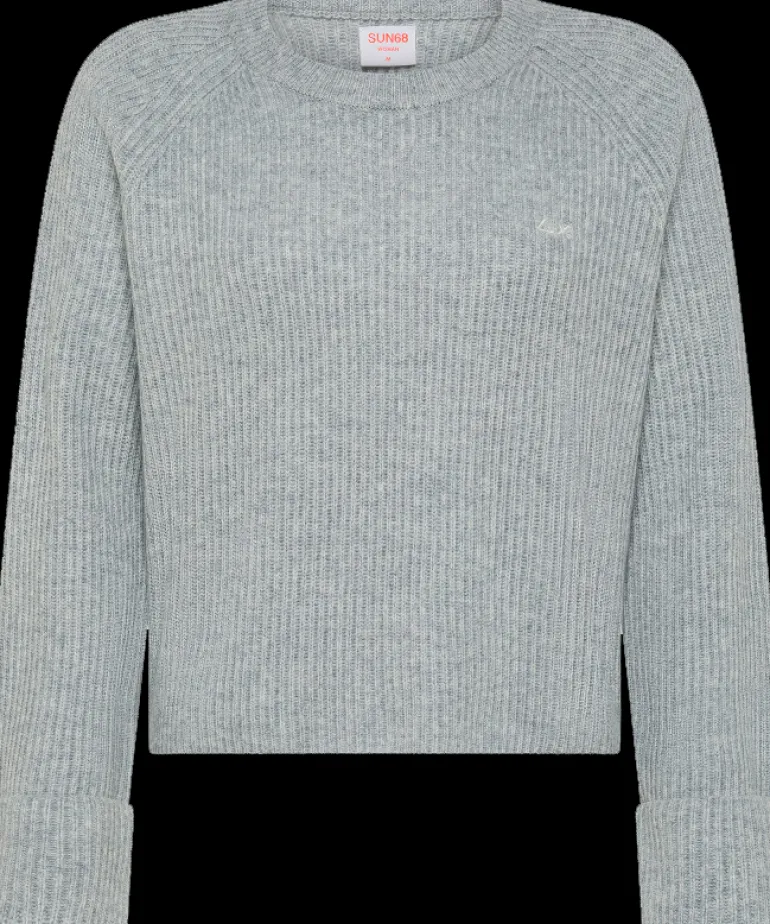 MAGLIONE DA DONNA SUN68 ROUND NECK MACRO RIB GRIGIO MEDIO K44240 34