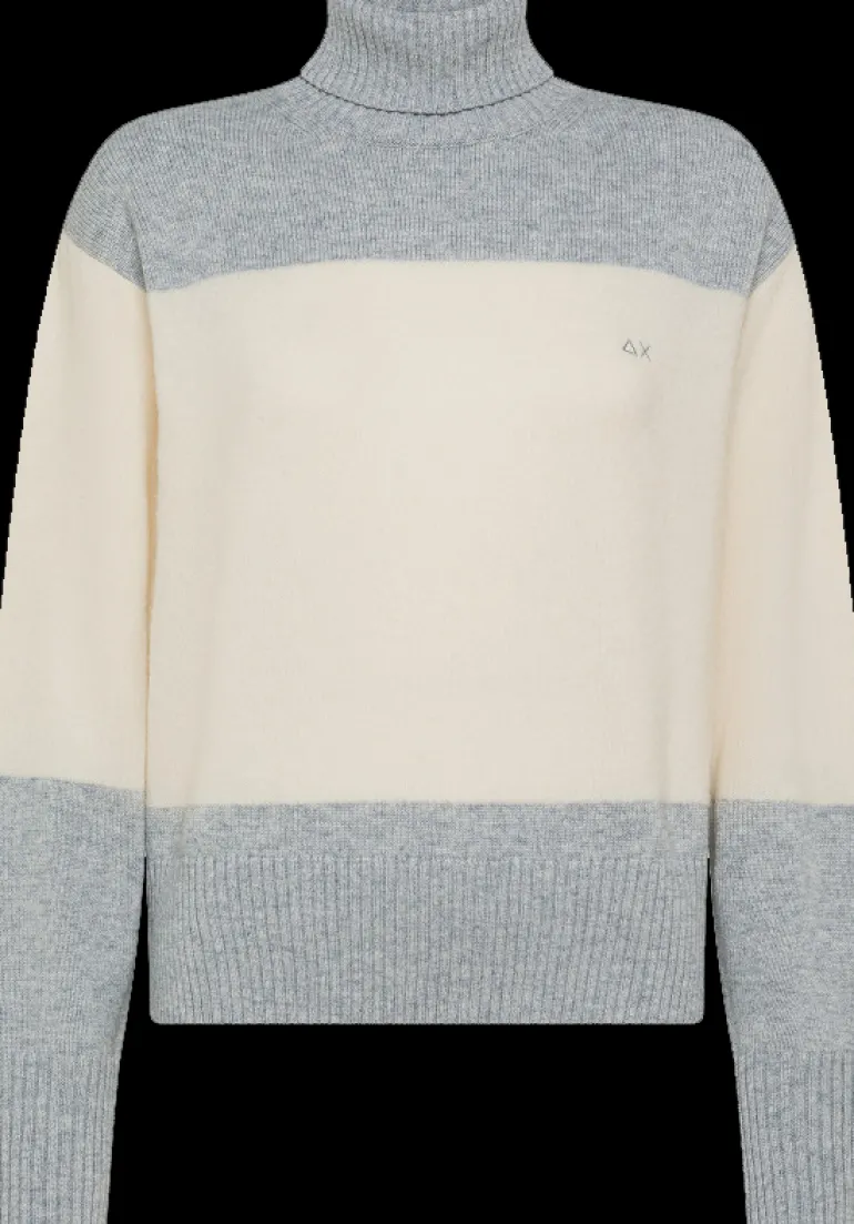 MAGLIONE DA DONNA SUN68 TURTLE NECK BLOCK COLOR GRIGIO MEDIO K44237 34
