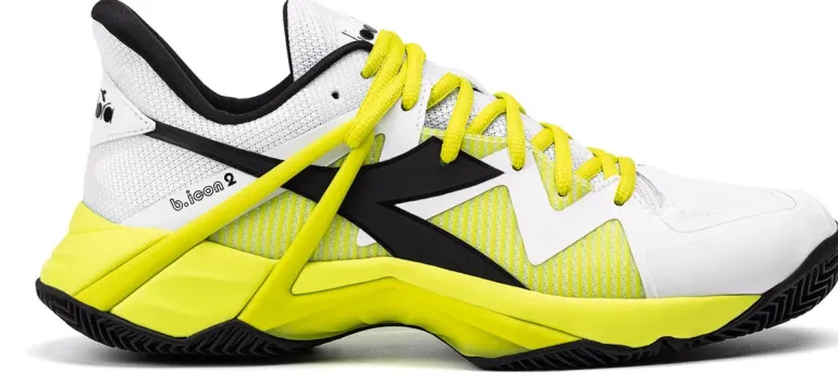 SCARPA DA TENNIS DA UOMO DIADORA B.ICON 2 CLAY WHITE/BLACK/EVENING PRIMRO - 101.179106 D0619