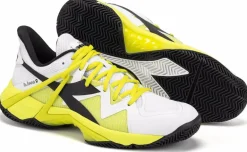 SCARPA DA TENNIS DA UOMO DIADORA B.ICON 2 CLAY WHITE/BLACK/EVENING PRIMRO - 101.179106 D0619